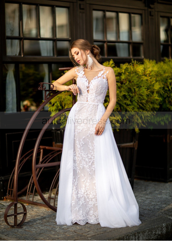 White Lace Tulle Corset Back Fairy Wedding Dress